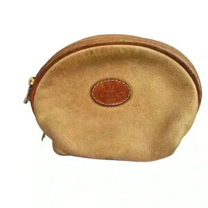Tangaroa Vintage Leather Tan Make Up Bag 6in Made In Italy